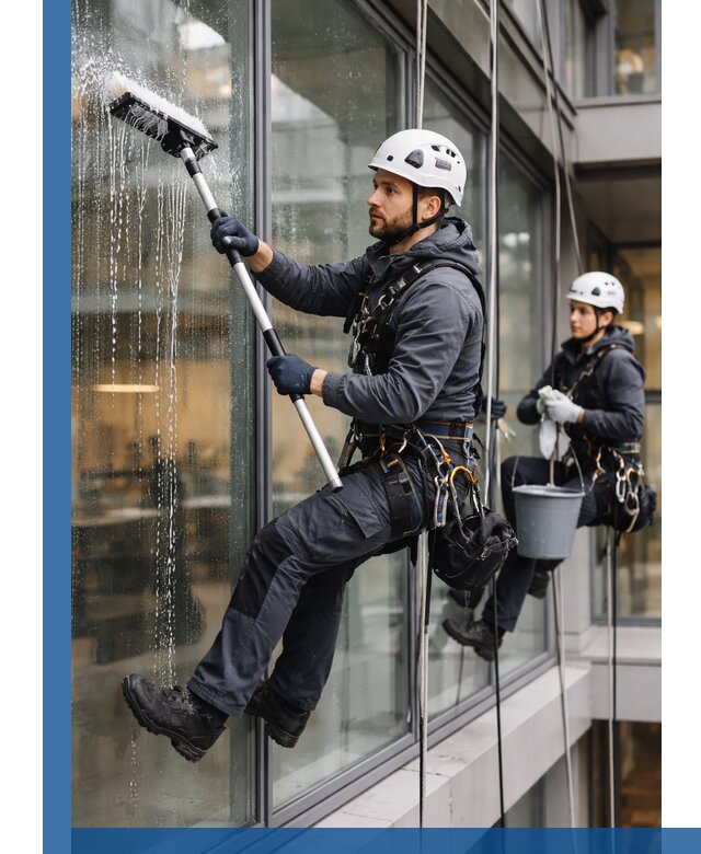 Профессиональная мойка витражей промышленными альпинистами в Урае