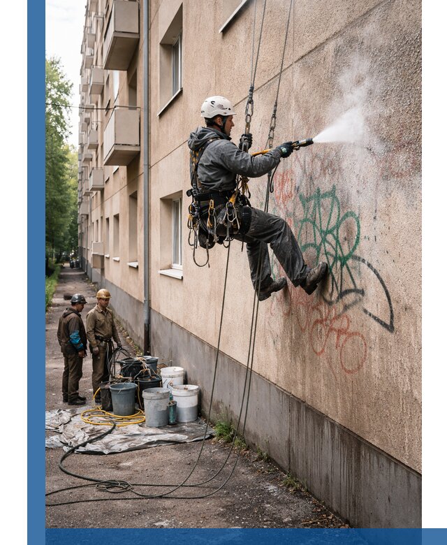 Удаление граффити с фасада в Урае без следов и повреждений