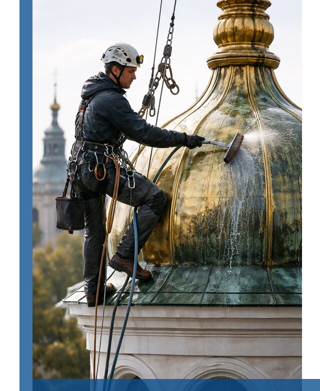 Профессиональная мойка куполов и шпилей высотными альпинистами в Урае
