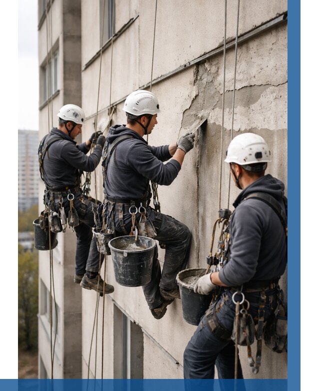 Ремонт бетонных элементов фасада в Урае от 2605 р. | ВЫСОТНИК-Урй