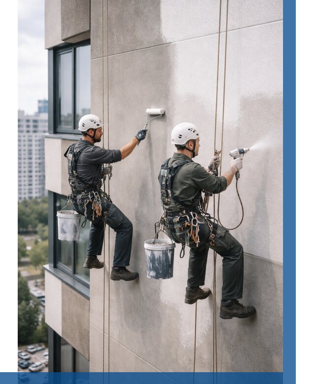 Покраска фасада альпинистами в Урае от 313 р. | ВЫСОТНИК-Урй