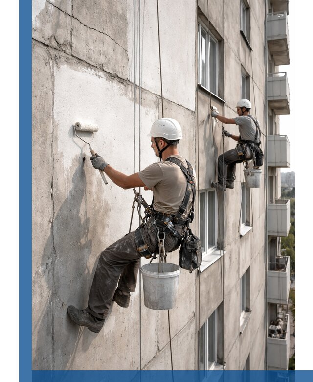 Покраска бетонного фасада в Урае для жилых и промышленных объектов