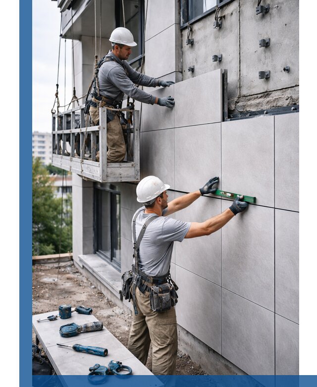 Монтаж керамогранита на фасад в Урае под ключ с гарантией качества