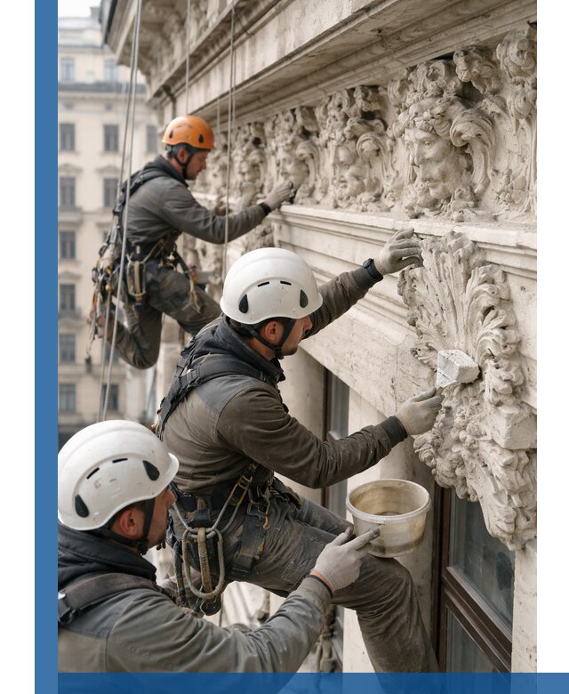 Реставрация фасадной лепнины с высотными работами в Урае