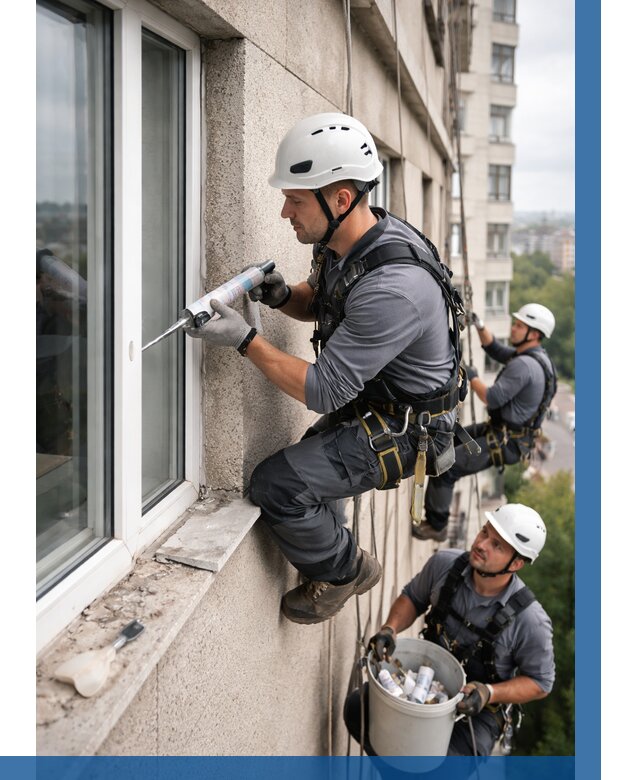 Герметизация оконных швов снаружи в Урае от 1563 р. | ВЫСОТНИК-Урй