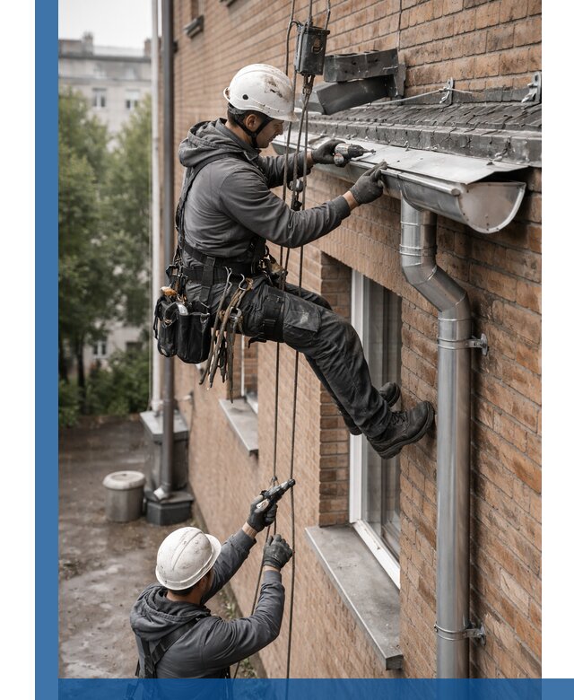 Монтаж водосточной системы на здании в Урае под ключ