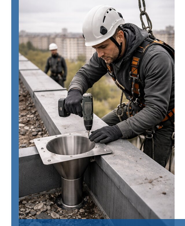 Монтаж водосточных воронок в Урае для промышленных зданий