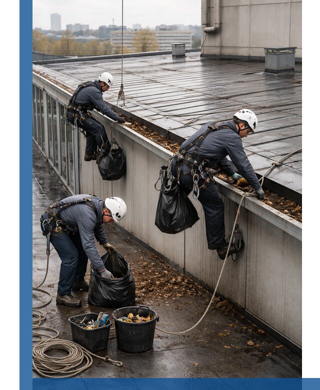 Очистка кровли по периметру в Урае силами промышленных альпинистов