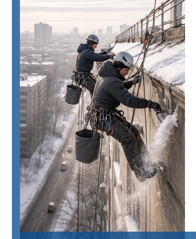 Очистка карнизов от снега в Урае профессионально и безопасно