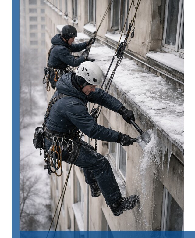 Удаление наледи и сосулек с карнизов в Урае профессионально