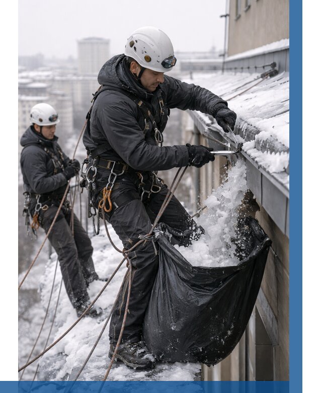 Аварийная очистка крыши в Урае под ключ от 313 р. | ВЫСОТНИК-Урй