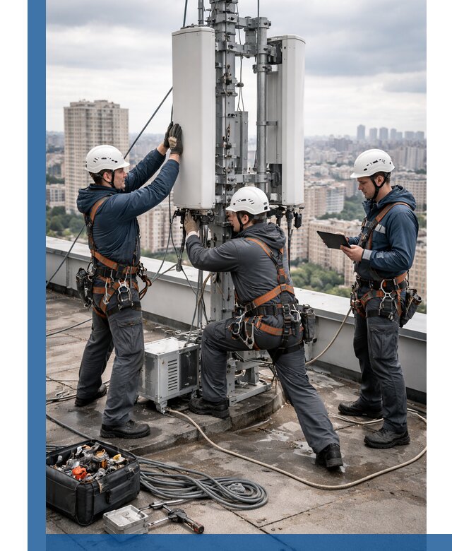 Монтаж антенн связи на крыше в Урае с вводом в эксплуатацию