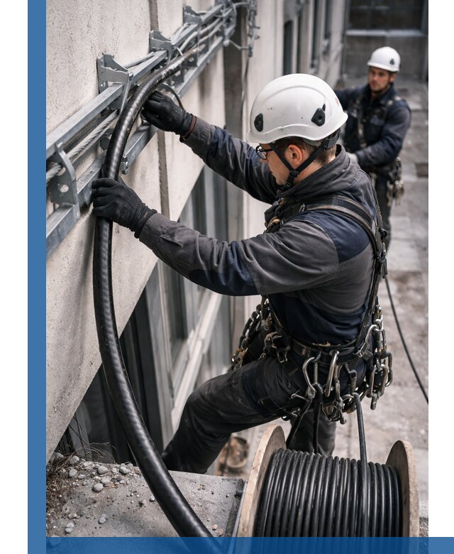 Протяжка кабеля питания на высоте в Урае с гарантией безопасности и качества