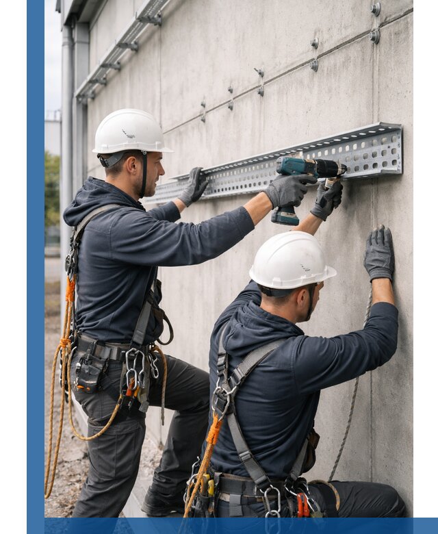 Монтаж кабельных лотков на фасаде зданий в Урае с гарантией