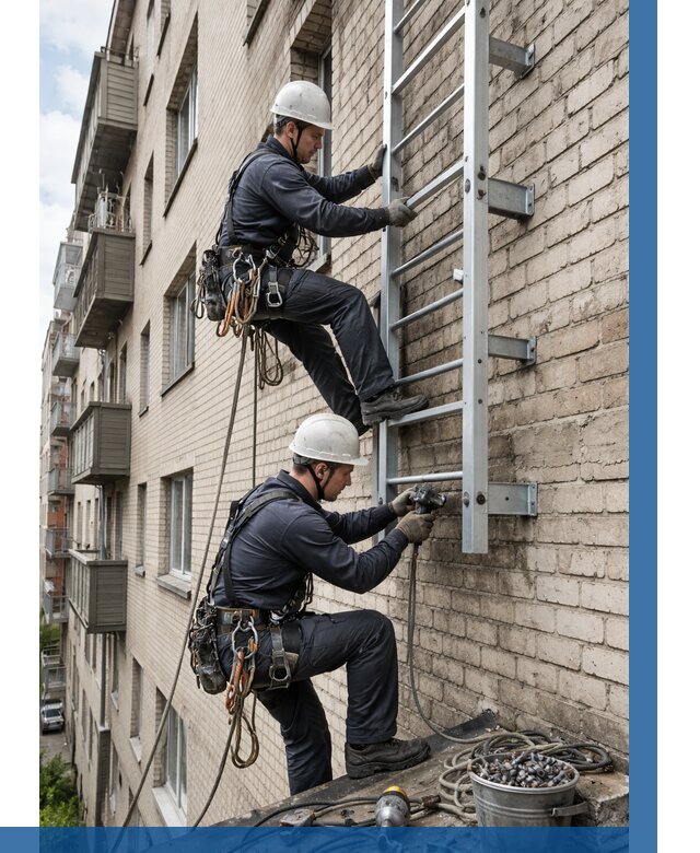 Монтаж пожарной лестницы в Урае от 26053 р заказать у ВЫСОТНИК-Урй