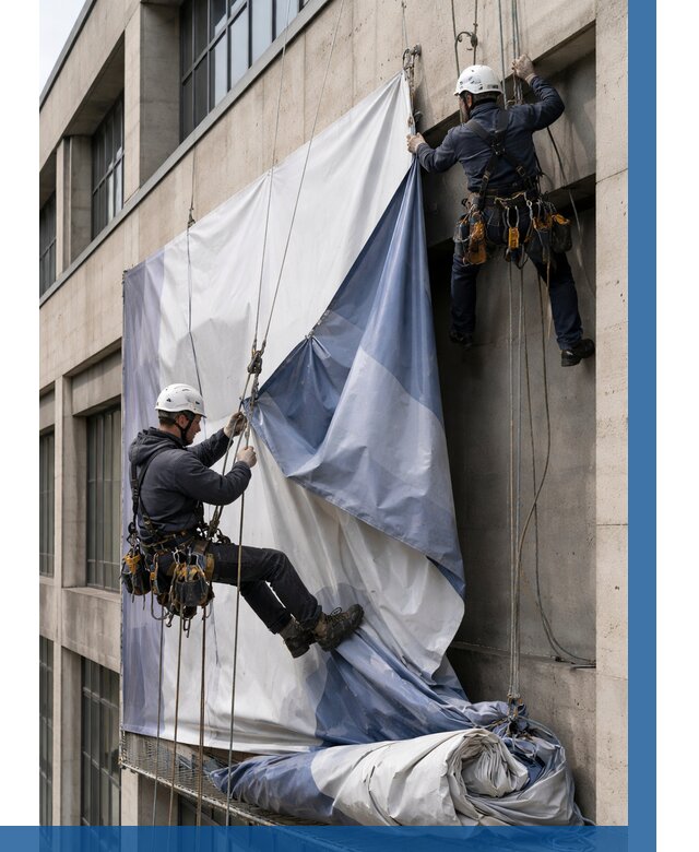 Демонтаж баннеров с фасада в Урае от 4689 р. | ВЫСОТНИК-Урй