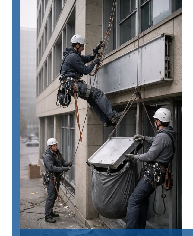 Демонтаж рекламной вывески с высотными работами в Урае