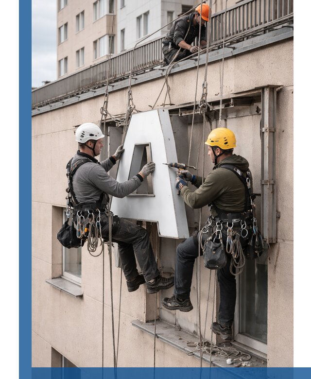 Ремонт и восстановление наружных вывесок на высоте в Урае