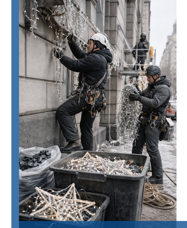 Демонтаж новогоднего оформления и гирлянд в Урае