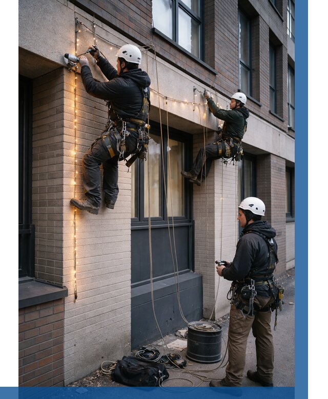 Монтаж гирлянд на фасаде в Урае от 3647 р. | ВЫСОТНИК-Урй