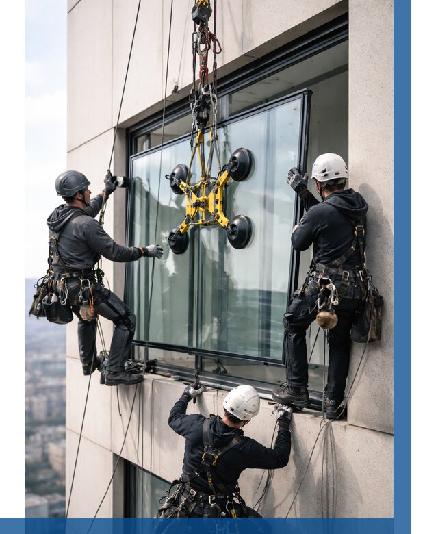 Монтаж стеклопакетов на высоте в Урае от 3335 р. | ВЫСОТНИК-Урй