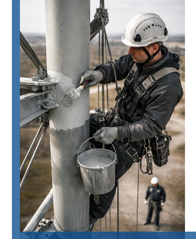 Покраска мачт связи в Урае промышленными альпинистами