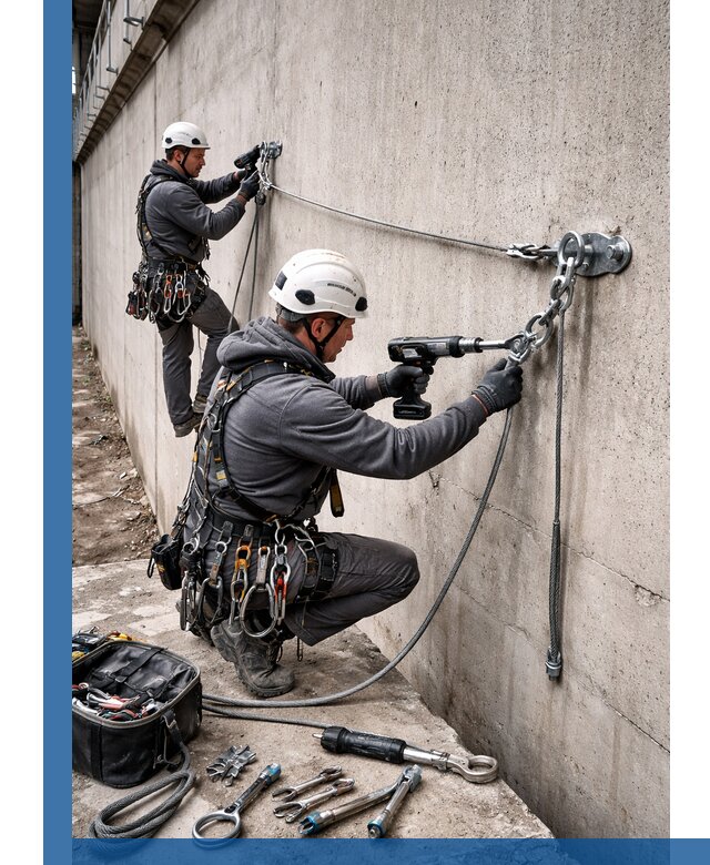 Монтаж анкерных линий высотной безопасности в Урае