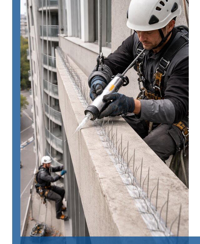 Установка шипов от птиц на фасадах и кровлях в Урае